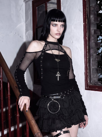 Gothic Mesh Cutout Long Sleeve Top