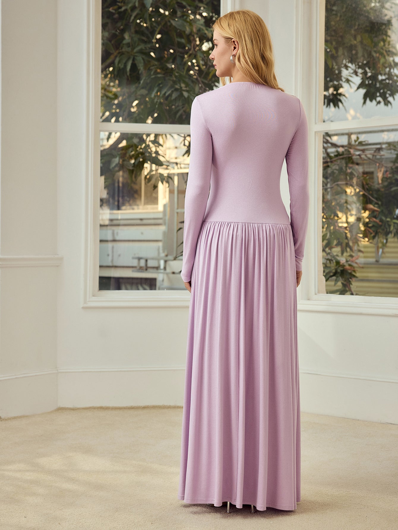 Lace Trim Ruched Maxi Dress