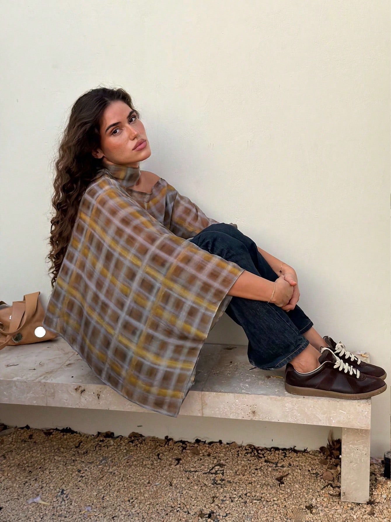 Plaid Chiffon Halter Neck Blouse