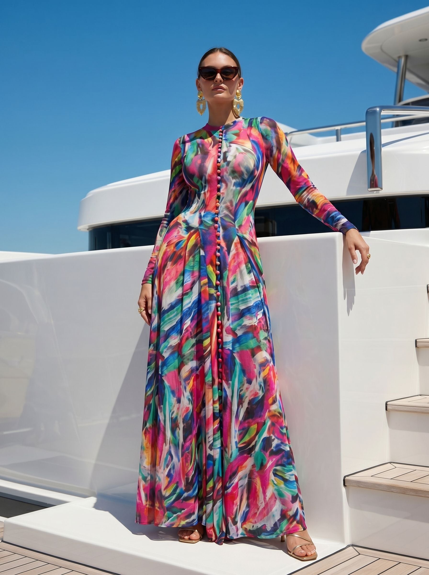 Vibrant Abstract Print Button Down Dress