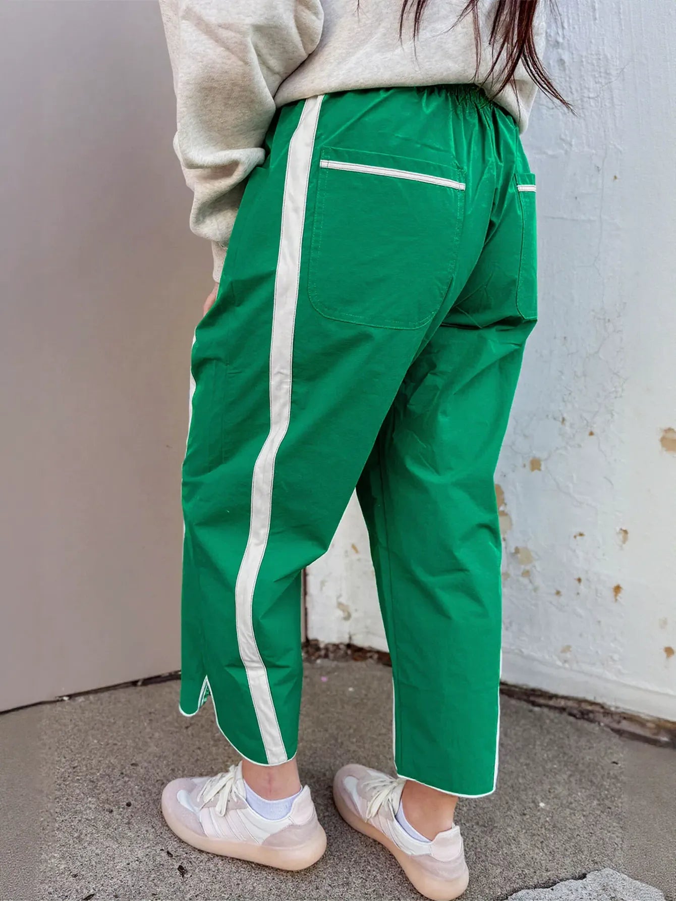 High Waisted Drawstring Side Stripe Pants