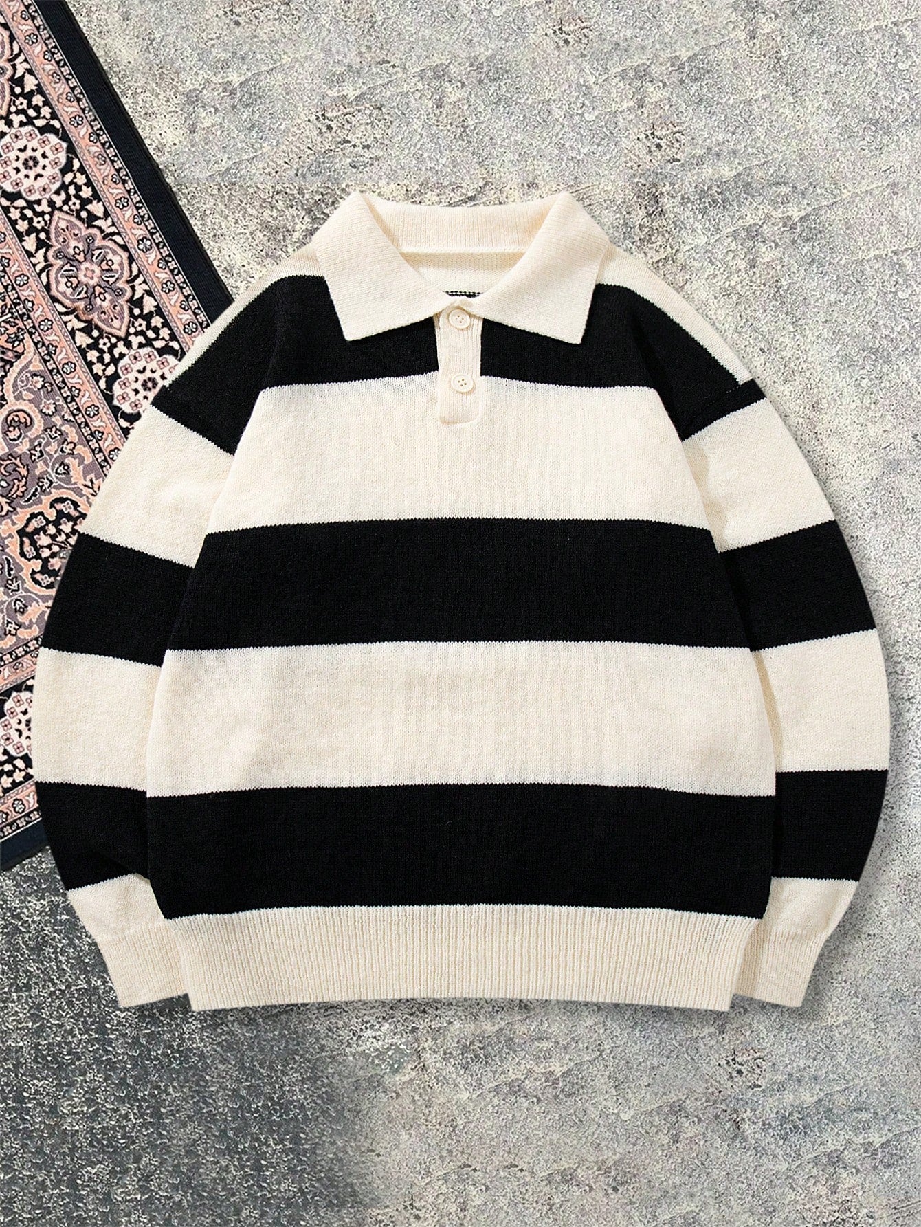 Oversized Striped Polo Collar Sweater