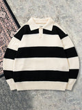 Oversized Striped Polo Collar Sweater