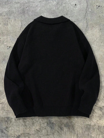 Oversized Graphic Polo Knit Sweater