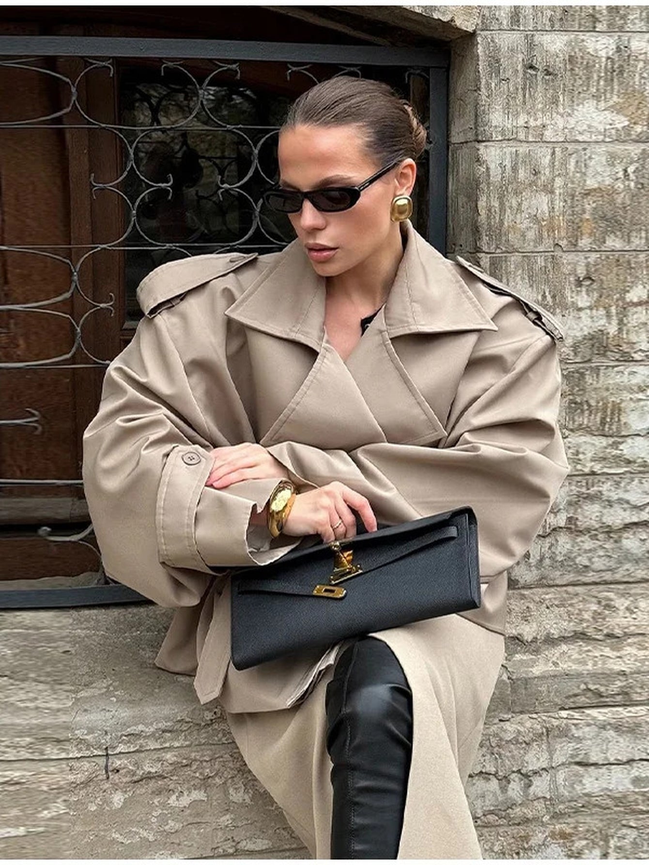 Oversized Belted Cropped Trench Coat