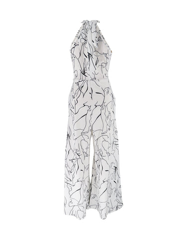 Halter Neck Abstract Print Jumpsuit
