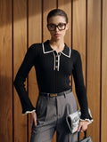 Contrast Trim Ribbed Knit Pullover
