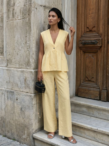 Sleeveless Peplum Linen Pants Set