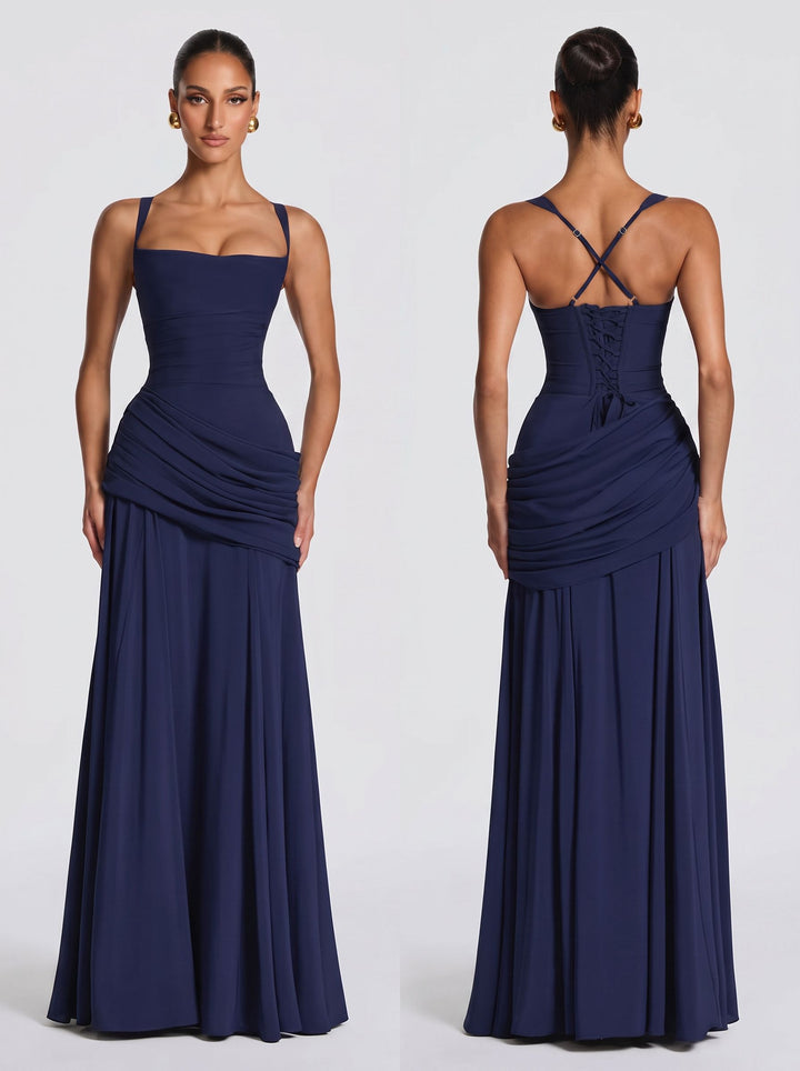 Corset Back Ruched Maxi Dress