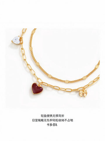 Dainty Red Heart Layered Bracelet