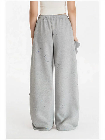 Drawstring Splatter Print Wide Leg Pants