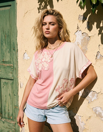 Floral Patch Color Block T-Shirt