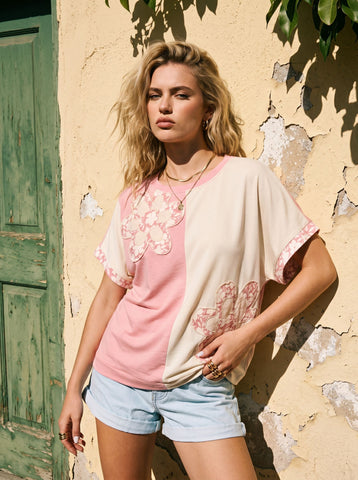 Floral Patch Color Block T-Shirt