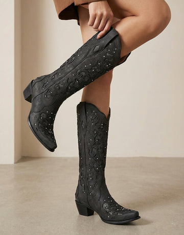 Glitter Cutout Pointed Toe Glamorous Cowboy Boots