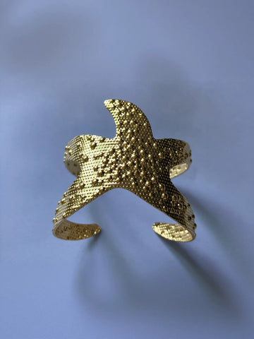 Gold Textured Starfish Cuff Bracelet