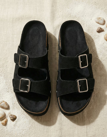 Cork Sole Double-Buckle Studded Edgy Platform Sandals
