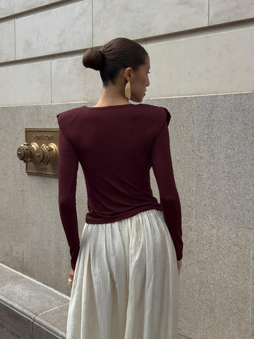 Padded Shoulder Cowl Neck T Shirt