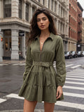 Zip Up Belted Denim Dress
