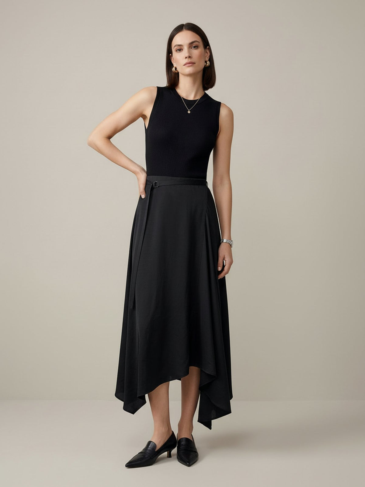 Paneled Asymmetrical Midi Dress
