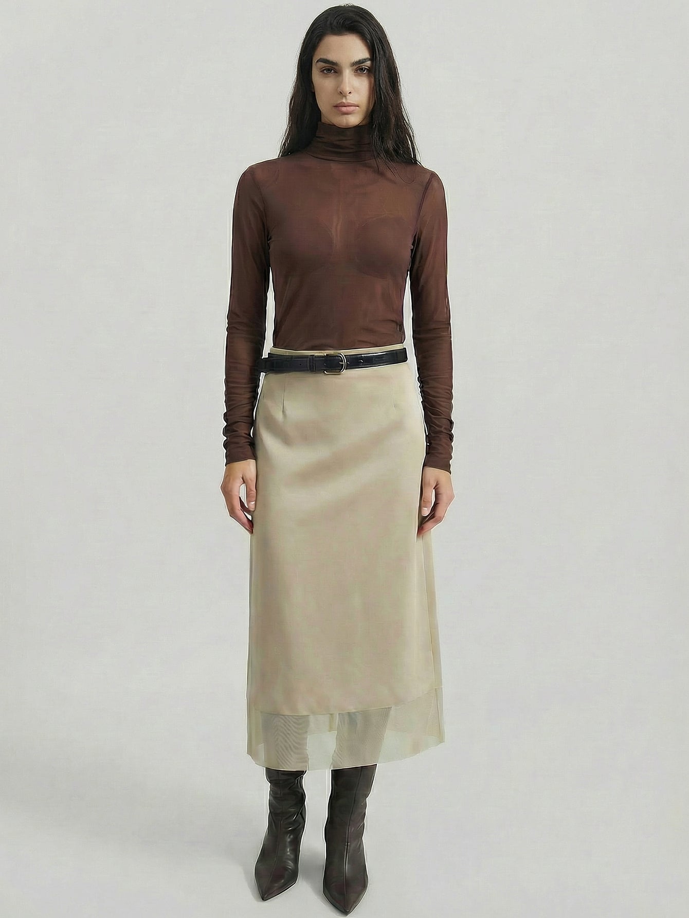 SAÏA Cupro Organdy Midi Skirt-Chalk White