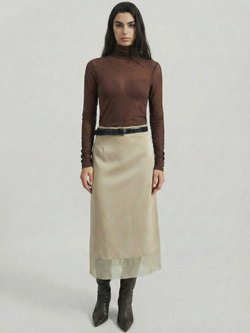 SAÏA Cupro Organdy Midi Skirt-Chalk White