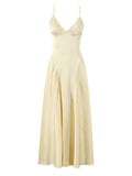 Elegant Satin V Neck Midi Dress