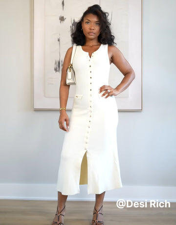 Sleeveless Button-Front Casual Midi Dress
