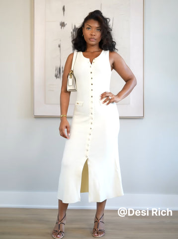 Sleeveless Button-Front Casual Midi Dress