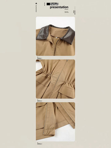 Oversized Contrast Collar Utility Trench Coat