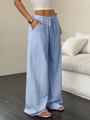 Drawstring Waist Wide-Leg Casual Pants-Multicolor