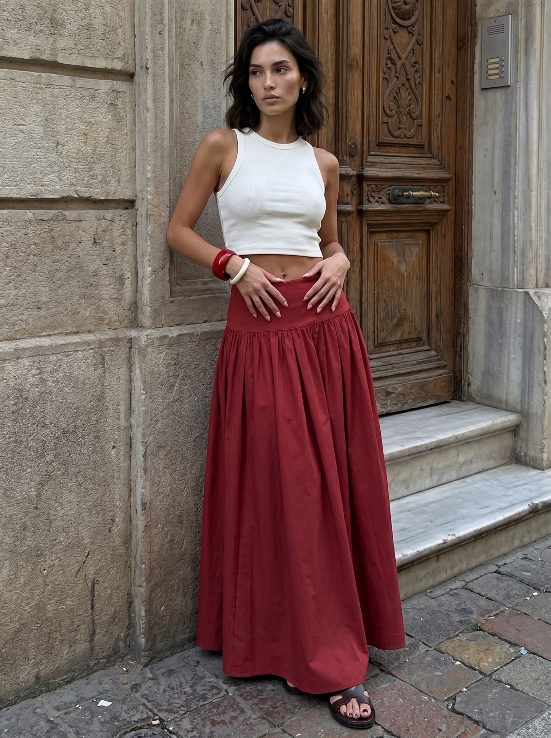 High Waisted Pleated Maxi Skirt