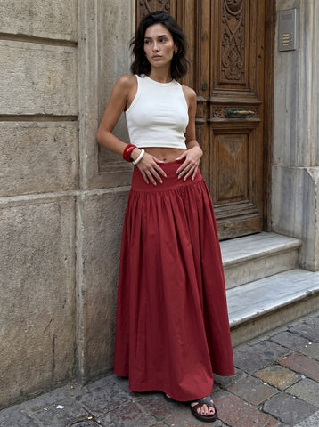 High Waisted Pleated Maxi Skirt