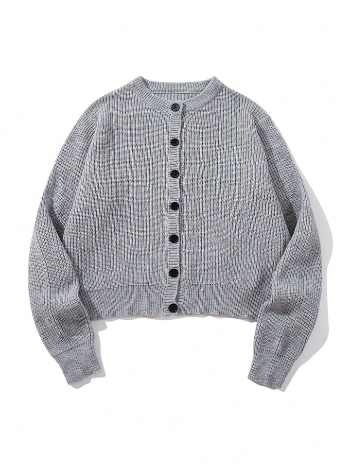 Soft Crewneck Button Down Cardigan