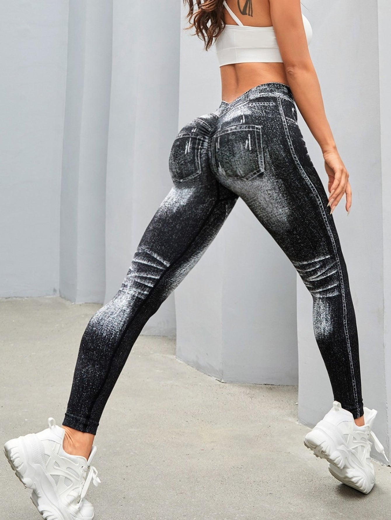 High Waisted Faux Denim Leggings