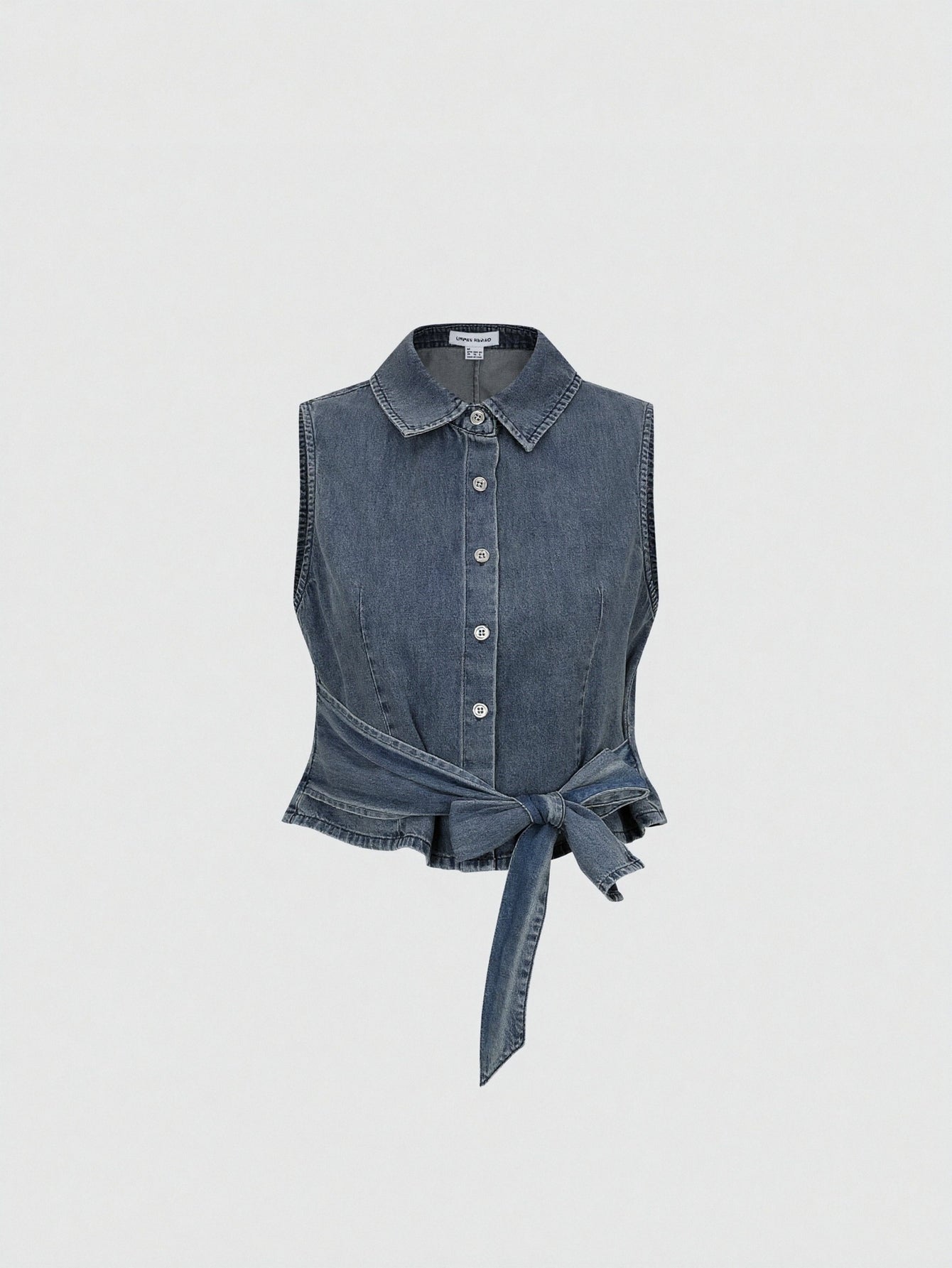 Tie-Front Sleeveless Denim Shirts