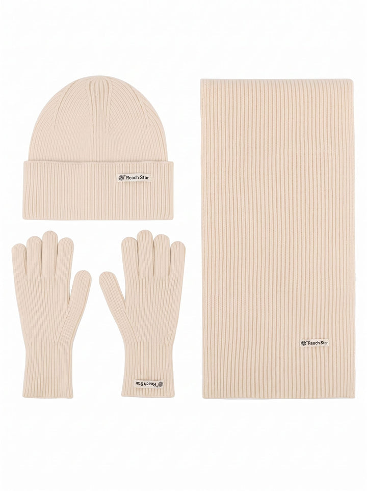 Cozy Ribbed Knit Winter Hat Scarf Gloves 3-Piece Set