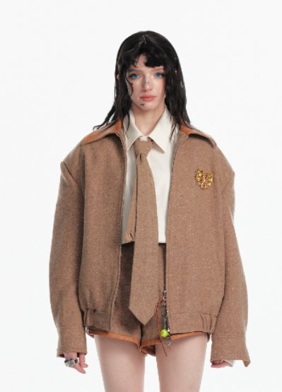 Oversized Vintage Wool Blend Bomber Jacket