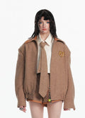 Oversized Vintage Wool Blend Bomber Jacket