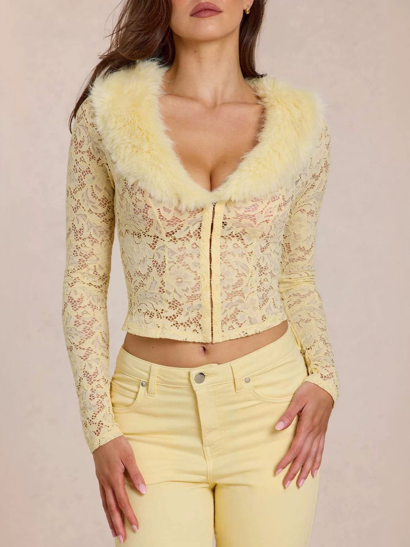 Faux Fur Trim Lace Jacket