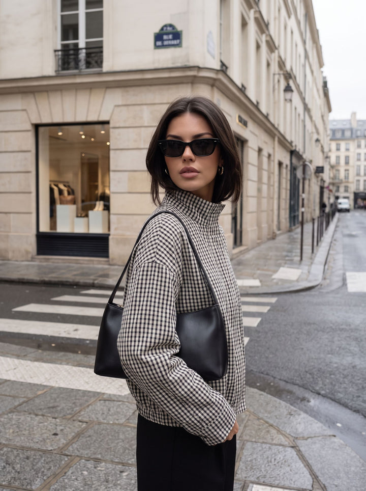 Oversized Gingham Stand Collar Casual Jacket