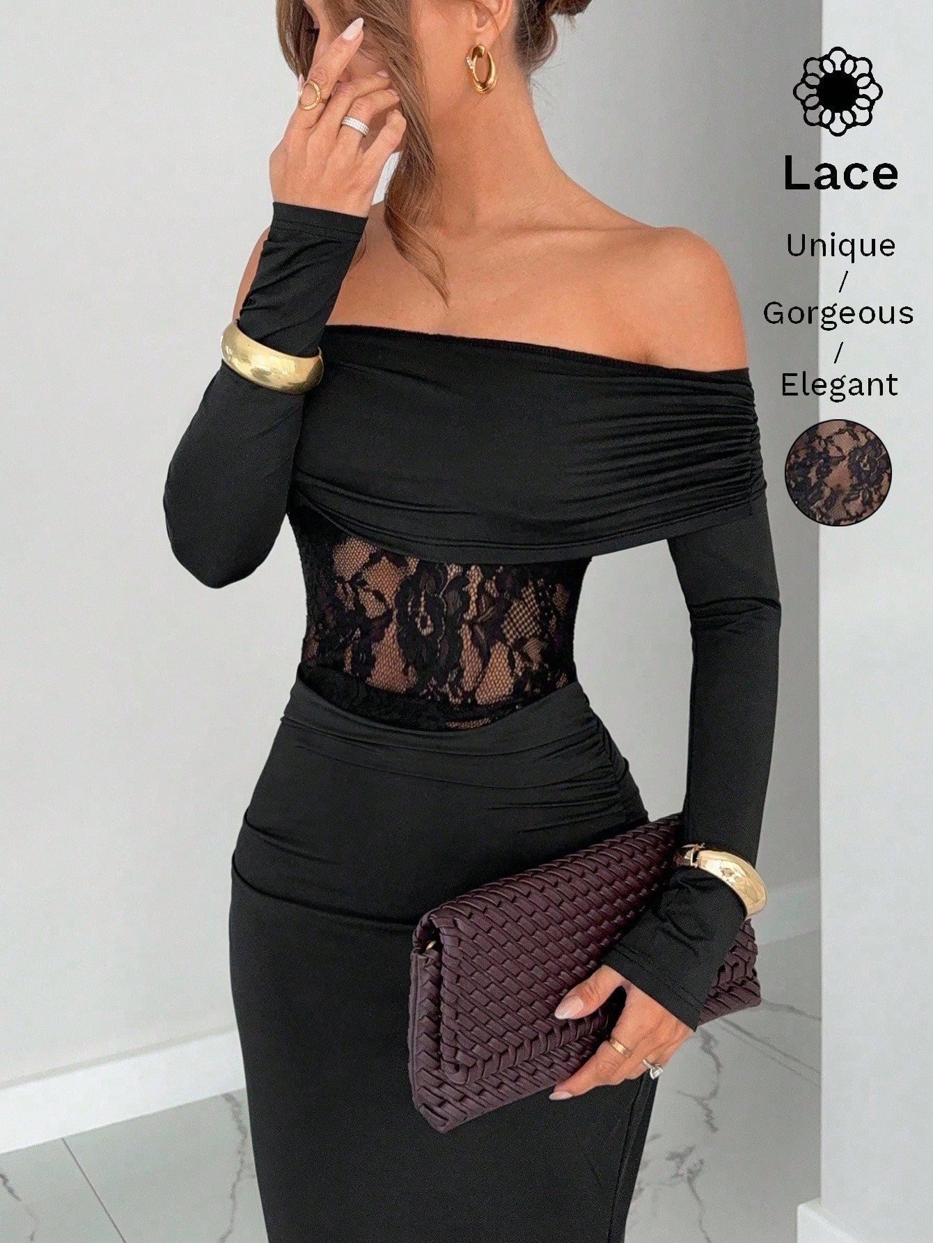 Elegant Lace Off Shoulder Maxi Dress