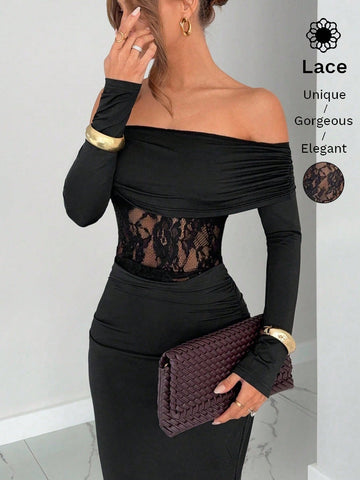 Elegant Lace Off Shoulder Maxi Dress