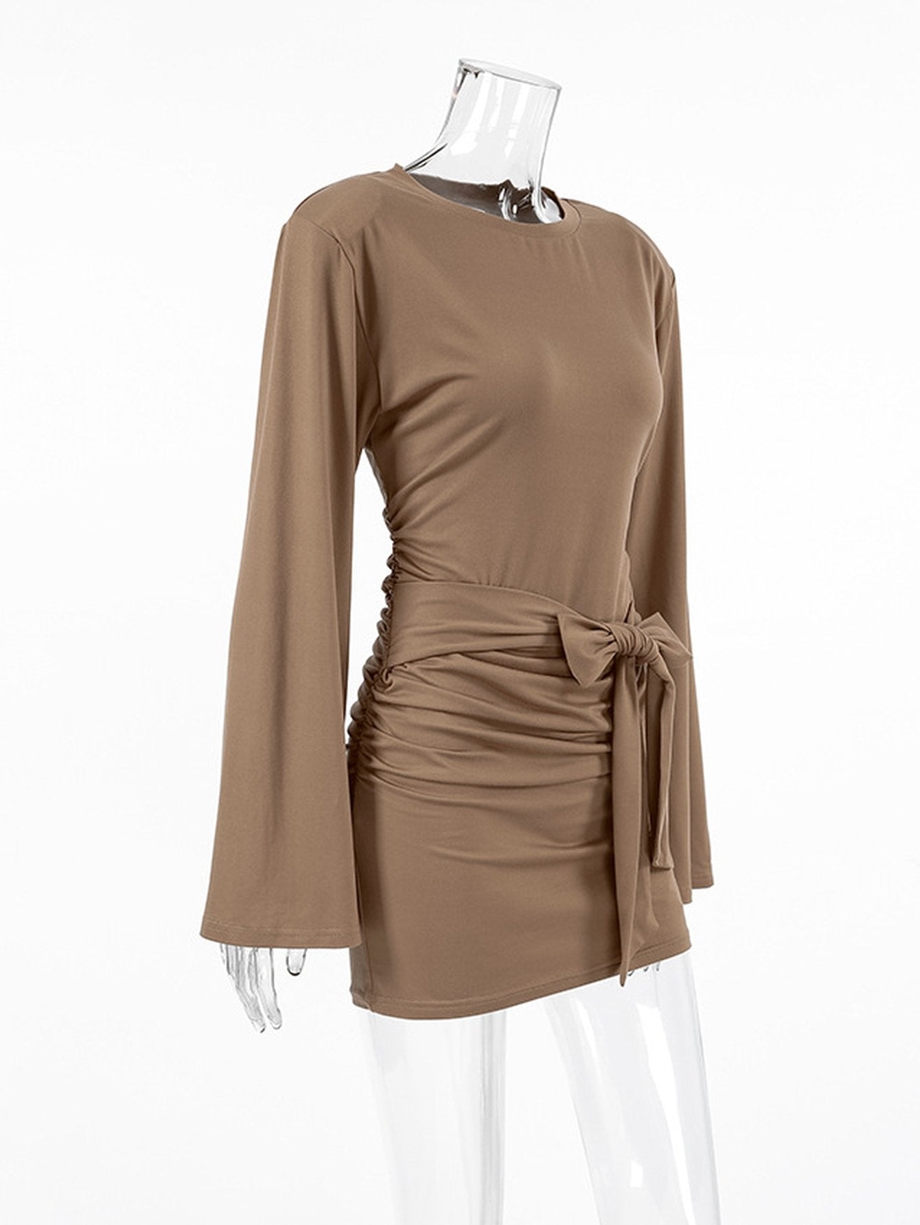 Ruched Tie Waist Mini Dress
