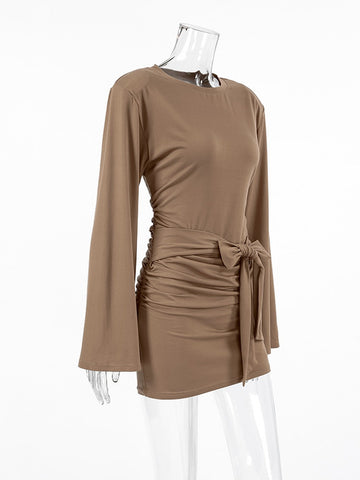 Ruched Tie Waist Mini Dress
