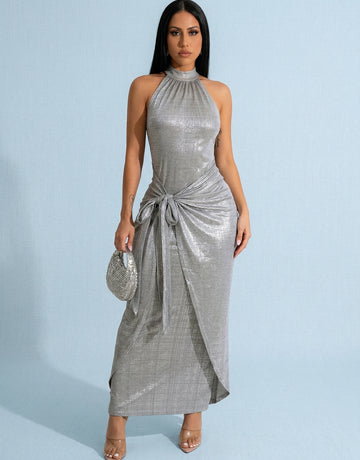 Haltered Neck Wrap Waist Glamorous Midi Dress