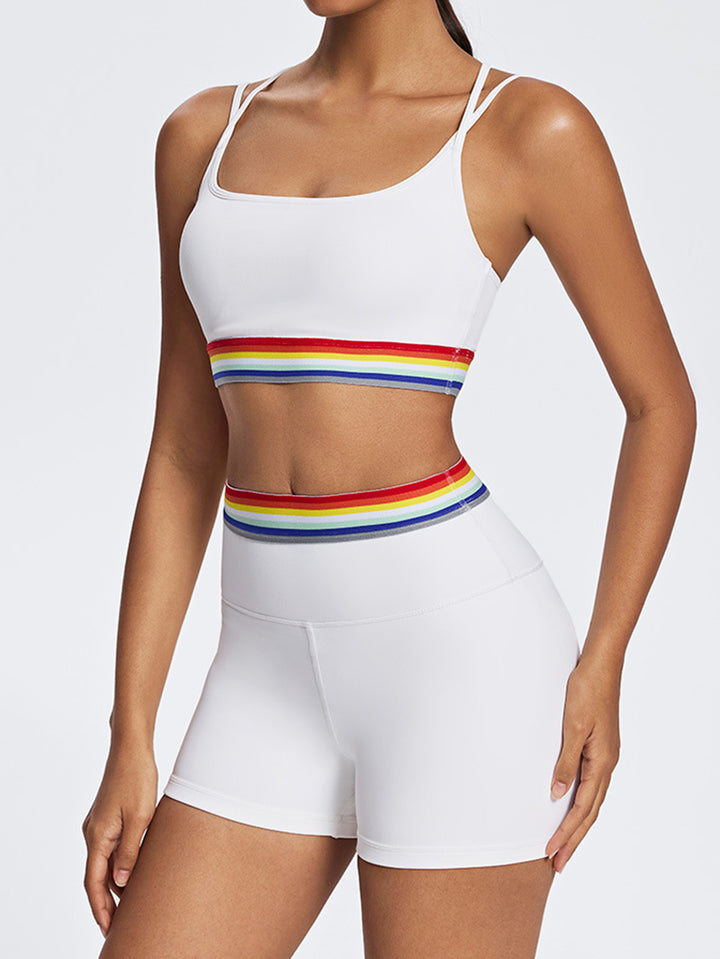 Seamless Rainbow Trim Yoga Shorts Set