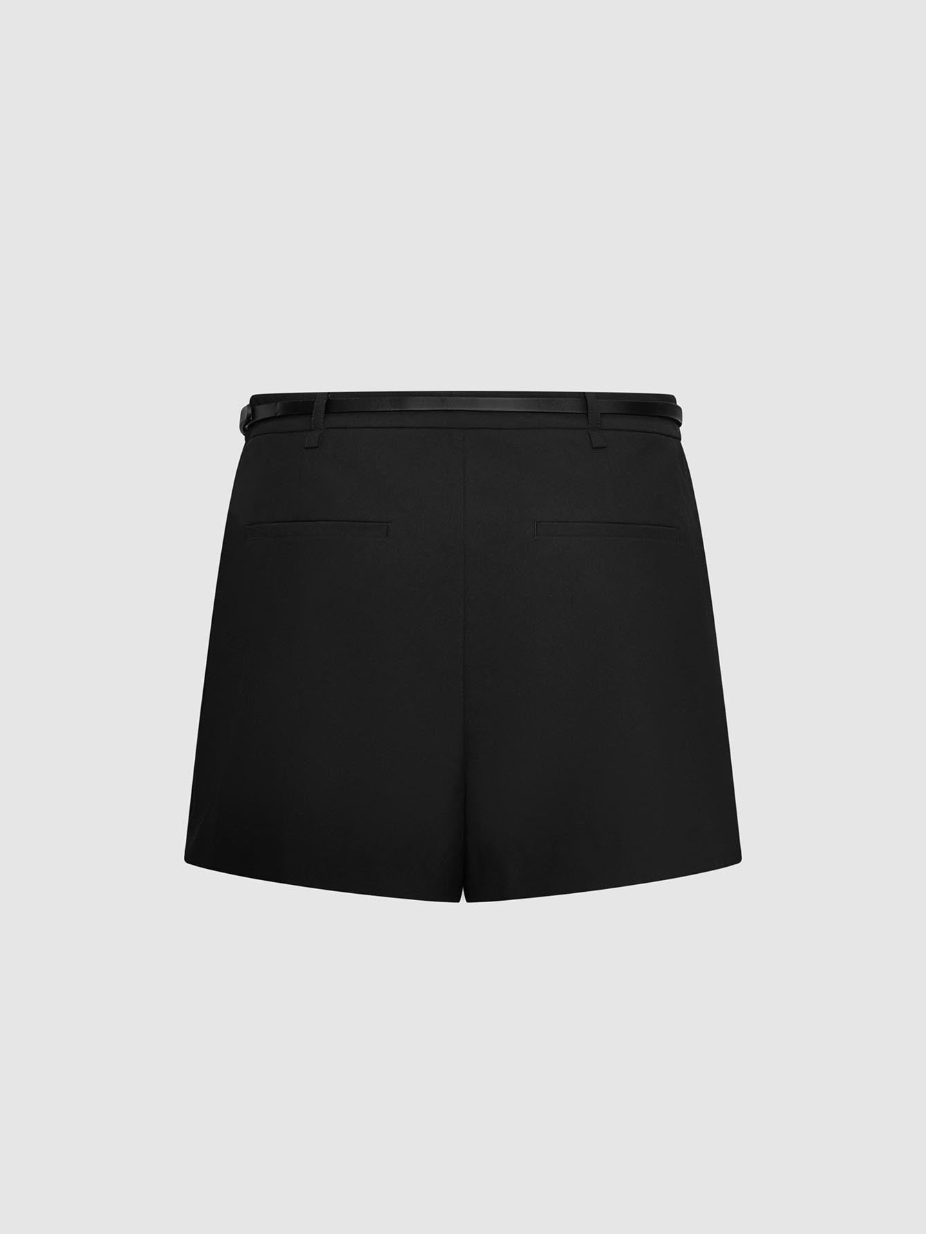Urban Revivo Belted Asymmetric Overlay Detail Mini Skorts-Dark gray