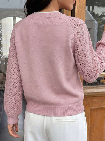 Textured V Neck Knit Sweater