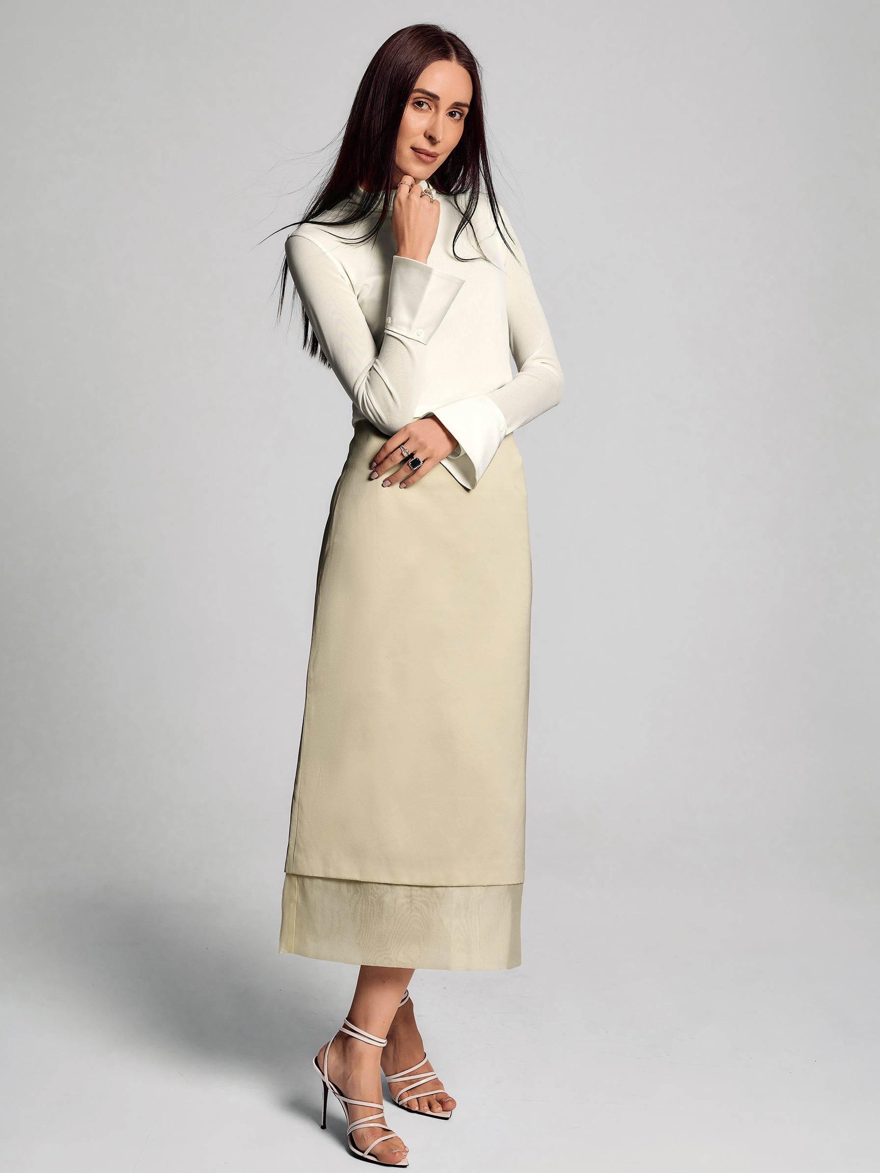 SAÏA Cupro Organdy Midi Skirt-Chalk White