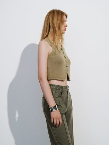 Urban Revivo Skinny Knitted Waistcoat-Yellow Brown